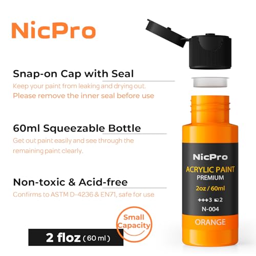 Image of Nicpro Acrylic Paint Set 24 Colors 2oz with 12 Brushes & Palette | Non-Toxic Art Supplies Kit, Rich Pigments for Beginners, Artists, Painting on Fabric, Canvas, Wood, Rock, Ceramic