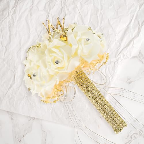 Ramo de novia artificial grande versátil flores de tela adorno dorado 8