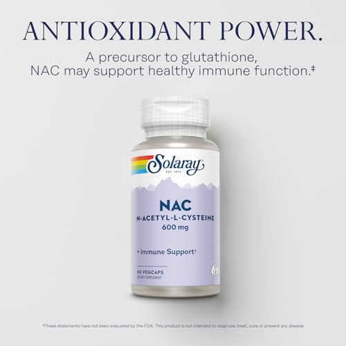 Image of SOLARAY NAC Supplement N-Acetyl L Cysteine for Men & Women - Precursor to Glutathione & Amino Acid Support for Cellular Health, NAC Capsules 600 mg, Antioxidant Support for Immune Health - 60 Veg Caps