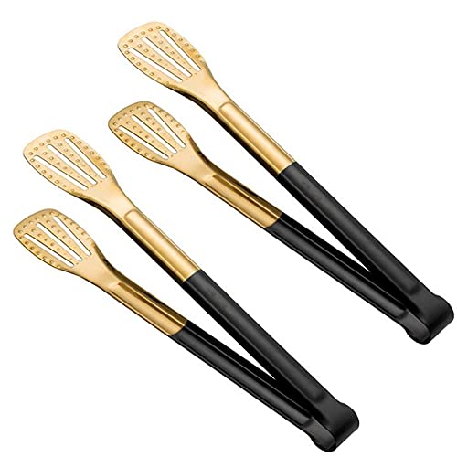 Black Gold Kitchen Cooking Tongs Stainless Steel Pliers Food Seriving Tongs BBQ Grilling Hollow - 2 Pack 11-Inch