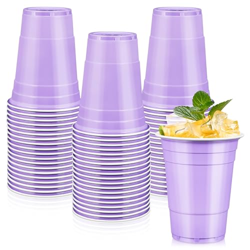 LANLISA 50 Lavender Plastic Cups 16 oz Disposable Cups Drinking Cups For Birthday Party Baby Shower Easter Mothers Day