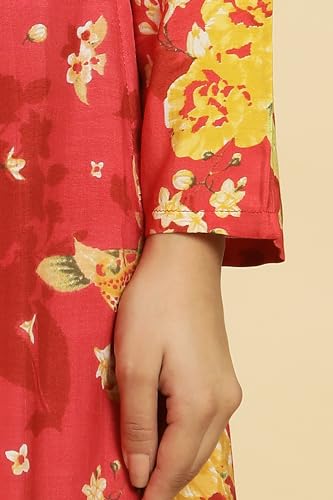 Image of W for Woman Women's Viscose Regular Fit Floral Printed Flared Regular Kurta