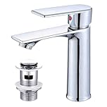Basin Mixer Tap – Bathroom Faucet with Dual Hot & Cold Controls, Chrome Stainless Steel, Rust-Resistant, Bathroom Sink Tap with Hoses G1/2'' Modern Round Cloakroom Faucet with Click Clack Plug Waste