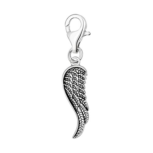 Quiges - Quiges Charm Pendentif Breloque avec Fermoir Femme Plaqué Argent Aile d'ange 3D