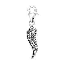 Quiges 3D Angel Wing Clip On Charm Pendant Silver Plated Womens Jewellery