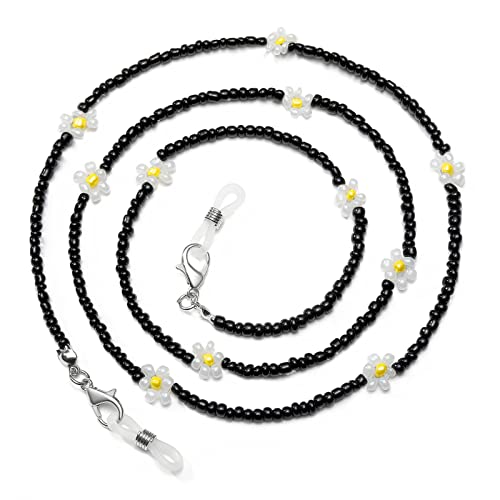 Humlbird Mask Chain Daisy Glasses Chain Flower Mask Lanyard Face Mask Holder Around Neck Eyeglass Chain For Women Stylish, Black #TOP21