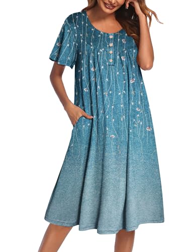 Image of Ekouaer House Dress for Women with Pockets Short Sleeve Moo Moos Plus Size Nightgowns Floral Print Mumu Dresses