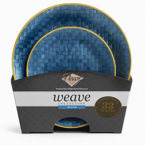 Decorline – Weave Combo Collection Lot d’Assiettes Bleu/Or – 36 pièces (26 & 19 cm) en...