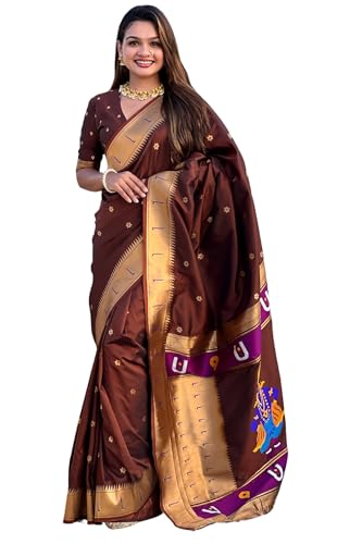 Image of SGF11 Women's Kanjivaram Paithani Silk Saree With Unstitched Blouse Piece
