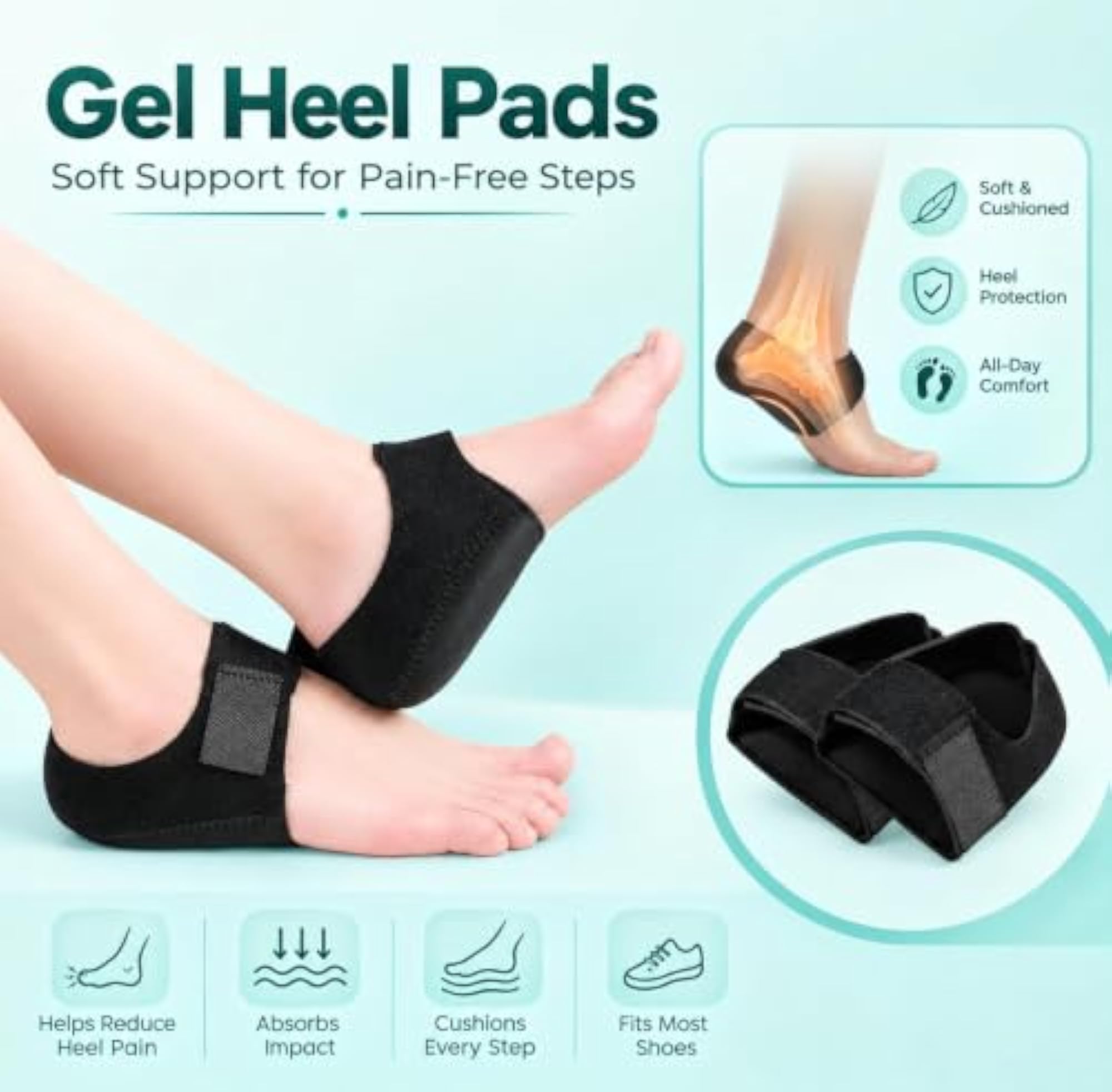 MMTSWorld Heel Pads for Pain Relief, Silicone Gel Heel Protectors