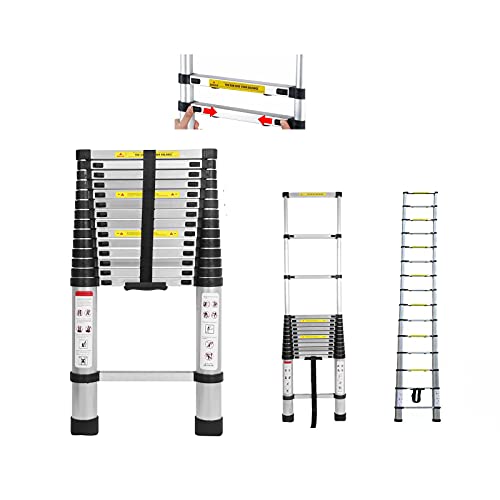 Échelle télescopique pliable en aluminium - Échelle coulissante - Échelle multi-usages - 150 kg/330 kg - Charge maximale pour la maison, le bureau, le grenier, le travail