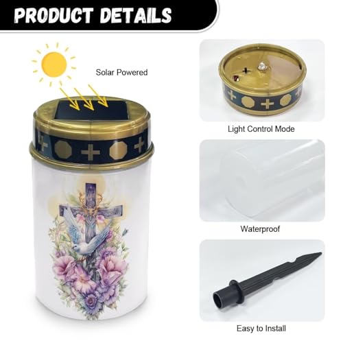 Image of Cross and Peace Dove Light for Prayer Cemetery Solar Lights for Grave Cemetery Decor Candle Lamp Waterproof Solar Power Light Eternal Lights for Graves Cemetery Memorial Gift 2 PCS