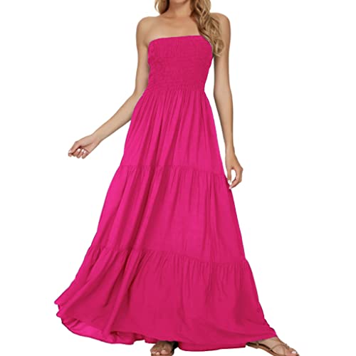 Image of Women's Summer Strapless Tube Top Maxi Dresses Off Shoulder Boho Beach Long Dress