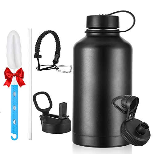 HOUSALE Edelstahl Wasserflasche 1.9 Liter, 3 Trinkverschluss, Grosse 1900ml Sport Trinkflasche für Fitness, CrossFit, Gym & Outdoor, Heiß & Kalt, BPA Frei, Stabil und Auslaufsicher, 64unzen Cover
