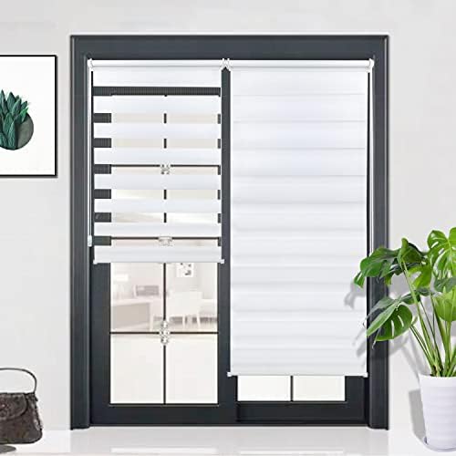 Zebra Roller Window Shades Zebra Double Roller Blinds for Frech Door 23.6"x90" Horizontal Day and Night Roller Sheer Window Shades White