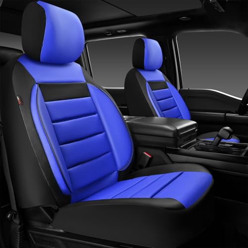 Image of CAR PASS Leather Car Seat Covers Front Seats Only, Universal Fit Automotive Interior Waterproof 3D Foam Back Support Car Seat Covers for Trucks Vans and SUVs Airbag Compatible 2 Pieces Black Blue