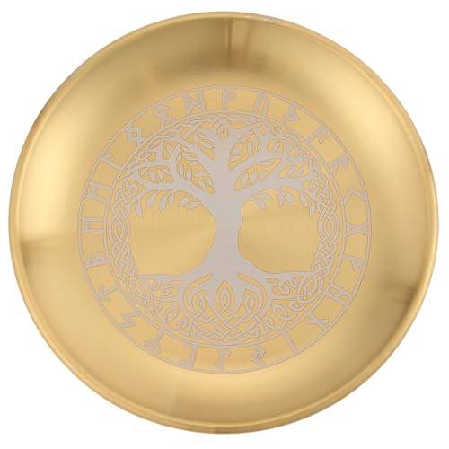 CREATCABIN Assiette Rituelle D'Autel l'arbre Vie Bol Plat Acier Inoxydable Plateau Rond Doré Bol D'Offrande Prière Porte Bougie pour Purification Brûleur...
