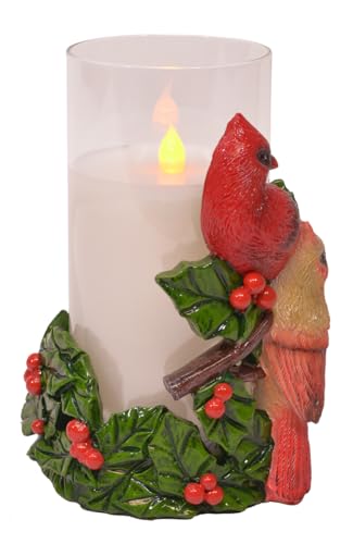 Image of Mark Feldstein & Associates Holiday Flameless Candle Holder Sleeve, with 6 Inch Glass LED Pillar Candle Included (Cardinal Pair)
