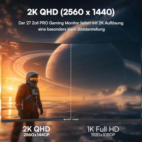Great voell 27 Zoll Curved Gaming Monitor, QHD 2560 x 1440, 165Hz – Ansicht 3