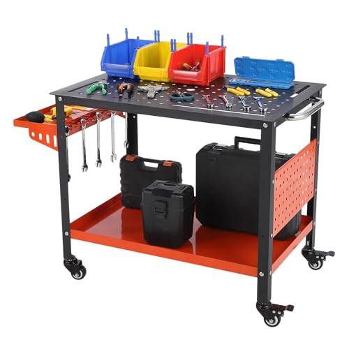 Portable Welding Table with Wheels,36 x 24 Table Top,Welder Workbench with 5/8' Holes,1200 LBS Steel...