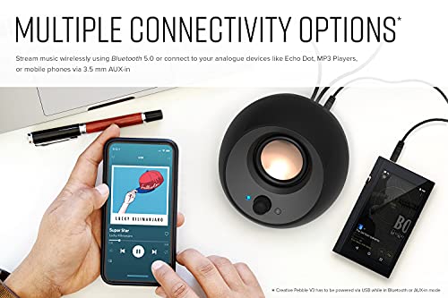 Image of Creative Pebble V3 Minimalistic 2.0 USB-C Desktop Speakers with USB Audio, Clear Dialog Enhancement, Bluetooth 5.0, 8W RMS with 16W Peak Power, USB-A Converter Included (White)