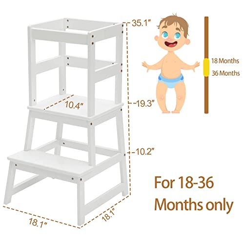 image for Wiifo Kids Kitchen Step Stool for Kids with Safety Rail,Solid Wood Con
