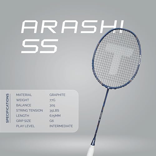 Image of TANSO Arashi SS Strung Badminton Racket (35 Lbs Tension, Recommended by Padukone School of Badminton, 77 Grams Ultra Light Weight Full Carbon Fiber with Premium Strings and Full Racquet Cover)