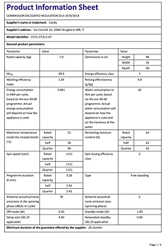 Lave linge top CANDY CSTG 27LE1 47 Capacité 7 kg Classe A+++ 15 programmes Connectivité NFC - vue 5