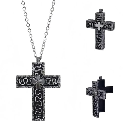 3D Printed Cross Necklace with Dark Box Ten Character Pendant, Fashion Unisex Gift Ideas, Vintage Handmade Pendant Jewellery