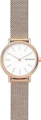 Skagen Signatur Lille Watch for Women, Movimento al quarzo a due lancette in tonalità oro rosa con cinturino in acciaio inossidabile o in pelle, 30 mm, Tono oro rosa e bianco