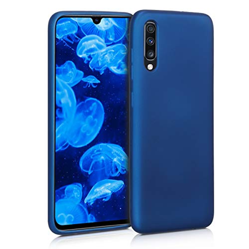 kwmobile Hülle kompatibel mit Samsung Galaxy A70 Hülle - Schutzhülle aus Silikon metallisch schimmernd - Handyhülle Metallic Blau