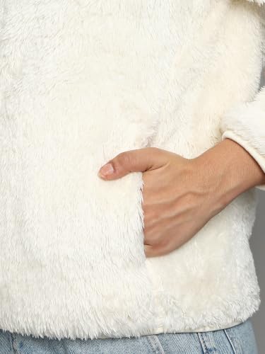 Image of Alan Jones Clothing Women's Fluffy Yarn Fleece Full-Zip Jacket | Soft Lightweight Warm Outerwear with Stand Collar & Piping at Hem & Cuffs