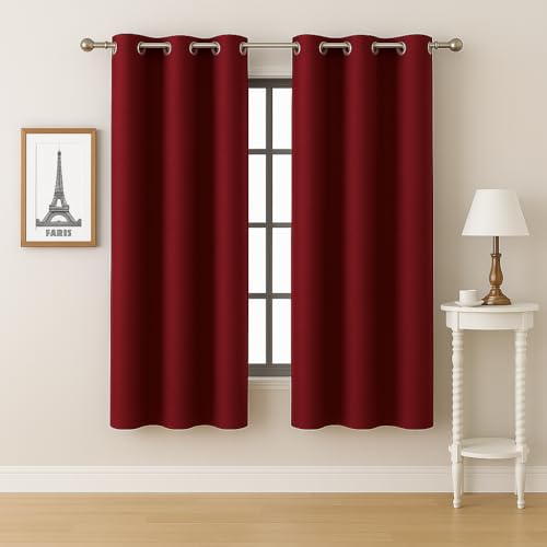 100% Room Darkening Blackout Window Curtain 5 feet Set of 2 | Thermal Insulated Stainless Steel Eyelets, Heavy Blackouts |Burgundy Solid