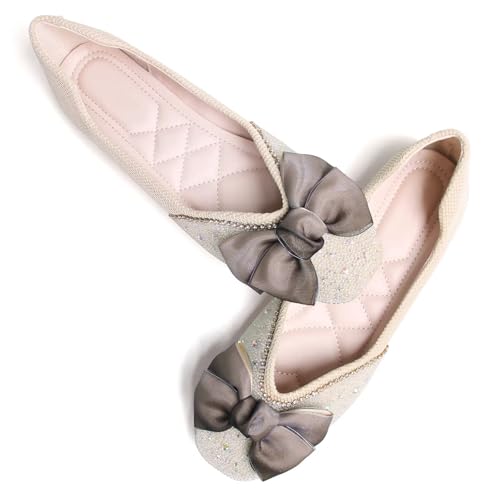 Image of SAILING LU Women's Rhinestone Square Toe Bowknots Ballet Flats Loafers