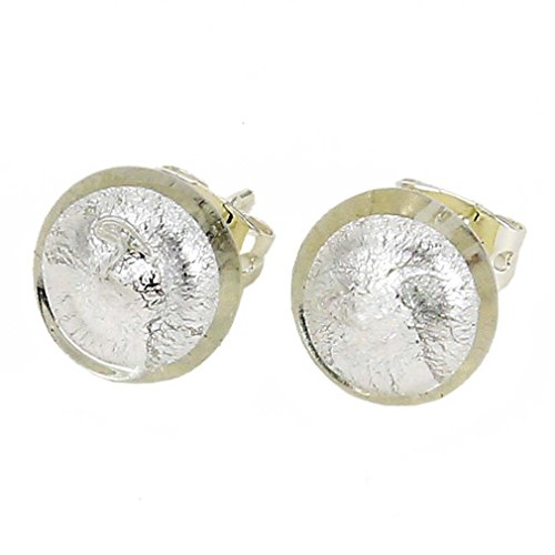 Glass Of Venice Murano Glass Button Stud Earrings - Silver White