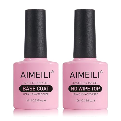 AIMEILI Base Coat Top Coat UV LED Gel Nagellack Gellack Unterlack & Überlack Set Nägel Maniküre...