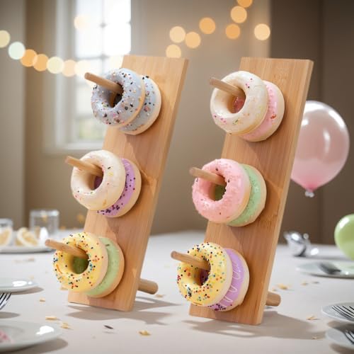 Aimto Donut Wall Stand Wooden Doughnut Display Stand Dessert Table Decoration for Party, Dessert Table,Birthday, Wedding, Baby Shower, Bridal Showers, Pack of 2（Bamboo） by Aimto - Image 2