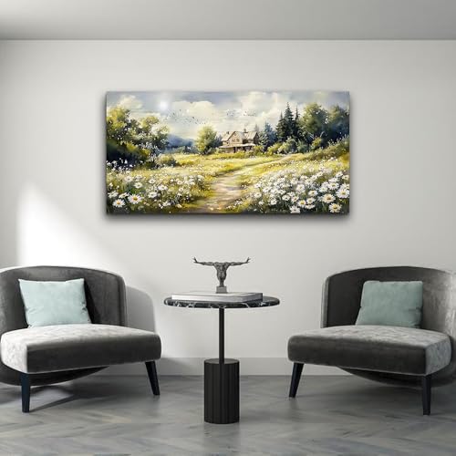 ERQINHUA Large Wall Art For Living Room Canvas Wall Decor For Bedroom Field Scenery Flower Watercolour Painting Office Decorations Stretched And Framed Wall Pictures Artwork Home Decor 20"X40"