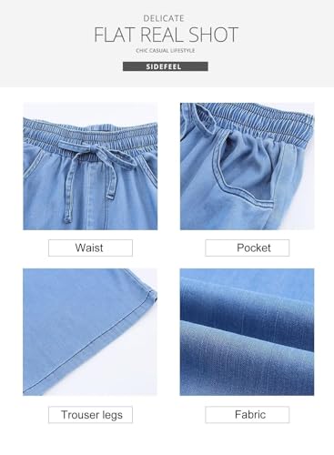 Sidefeel Women's High Waisted Wide Leg Jeans 2024 Summer Drawstring Denim Pants Light Blue Size 8