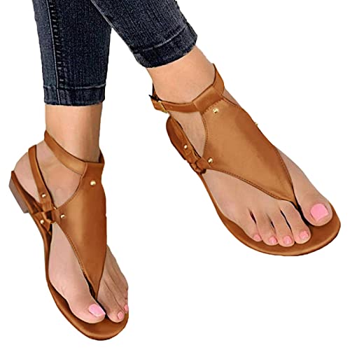 Sandals Women,Sandals For Women Dressy,Womens Flats Sandals Open Toe Slippers Flip Flops Shoes Summer Casual Comfortable Ankle Buckle Strap Clip Toe Flip Flop Beach Travel Walking Sandals (10, A2) #TOP4