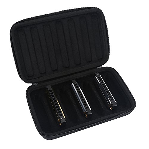 PU Leather Black Harmonica Zippered Carrying Case Storage Bag for 7 Harmonicas, Default