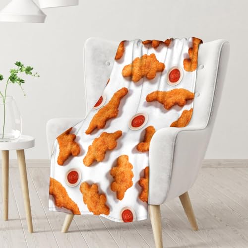 Mercuryelf Dinosaur Chicken Nugget Blanket - Soft, Fuzzy & Warm - 30x40 Inches Small Throw Blankets for Lap, Crib - White Novelty Throws Gift for Chicken Nugget Lovers