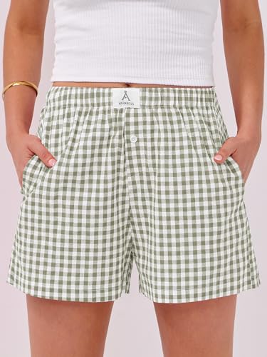 Image of ANRABESS Boxer Shorts for Women Gingham Pajama 2026 Summer Casual Lounge Sleep Plaid Shorts Y2K Beach Bottoms