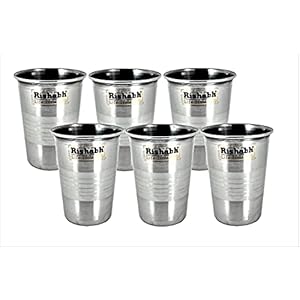India Pride Rishabh Gold Stainless Steel Glass (Silver Touch)(with Round Beading)( Set of 6 PCs ,Size Medium (300 ml…