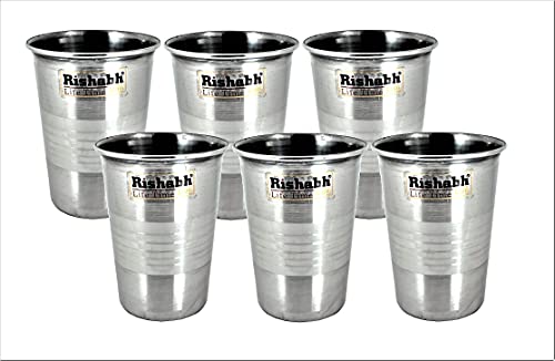India Pride Rishabh Gold Stainless Steel Glass (Silver Touch)(with Round Beading)( Set of 6 PCs ,Size Medium (300 ml…