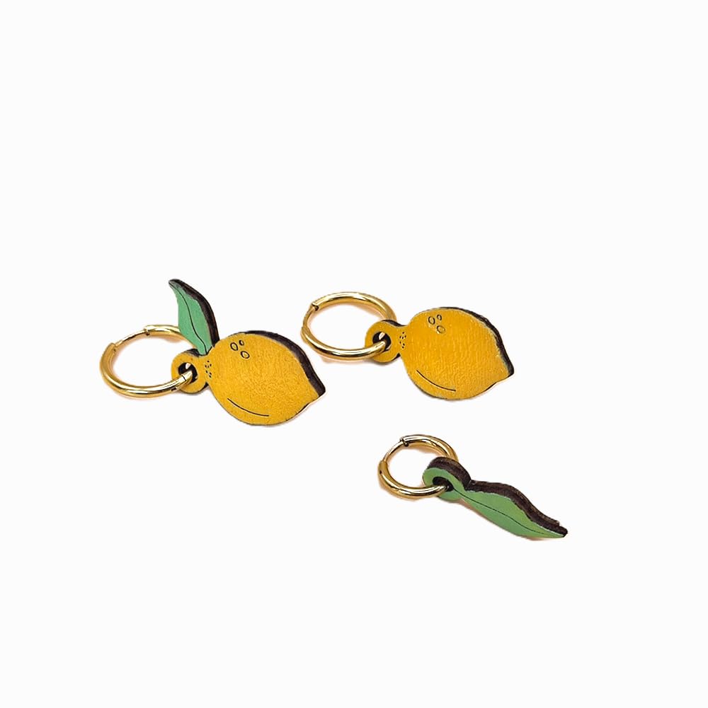 Sastree Pendientes Limón Originales Mujer | Edición Limitada Sas365 (Solo 365 Unidades) | Madera Sostenible Pintados a Mano | Detalle Original (Acero Inoxidable Plata)