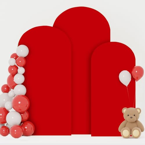 Image of FOTSHARER Red Arch Cover Set of 3 Spandex Fitted Wedding Arch Cover 6FT 6.6FT 7.2FT Round Top Arch Cover Backdrop Fabric for Metal Arch Chiara Arch Backdrop Stand Cover for Baby Shower Birthday Decor