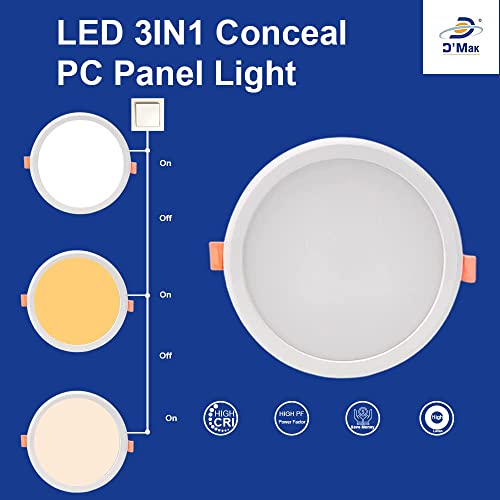 Image of D'Mak 22 Watt Round 3 in 1 LED PC Panel Light for POP & False Ceiling - Cool White, Natural White, Warm White (Pack of 1)