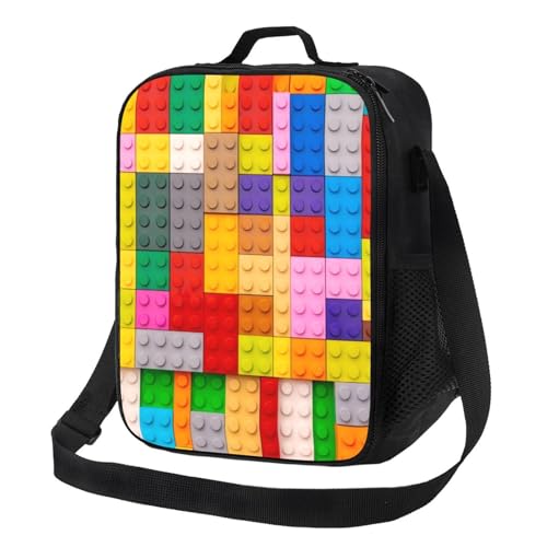 Bolsa de almuerzo aislada para hombre y mujer, bolsa nevera para hombre y mujer, bloques de plástico de colores, correas de alta capacidad, bolsas de almuerzo para el trabajo, con correa ajustable
