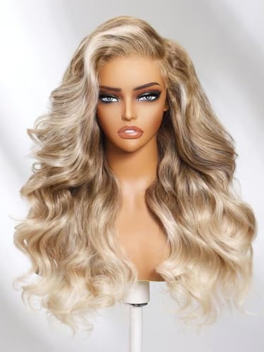Image of Beauty Forever Ash Blonde 13x4 Pre Everything Lace Frontal Wig Side Part Loose Body Wave 613 Blonde Human Hair Wigs Pre Plucked Pre Cut Face Framing Layers Glueless Wig for Women 150% Density 24inch